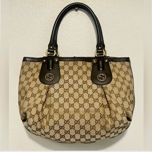 GUCCI Scarlett GG Monogram Canvas & Leather Beige Brown Handbag Shoulder Bag COA